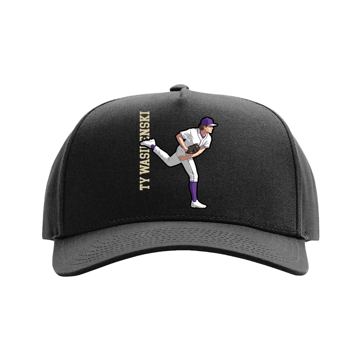 Full Fabric Five-Panel Champ Cap — Name Vertical in Black