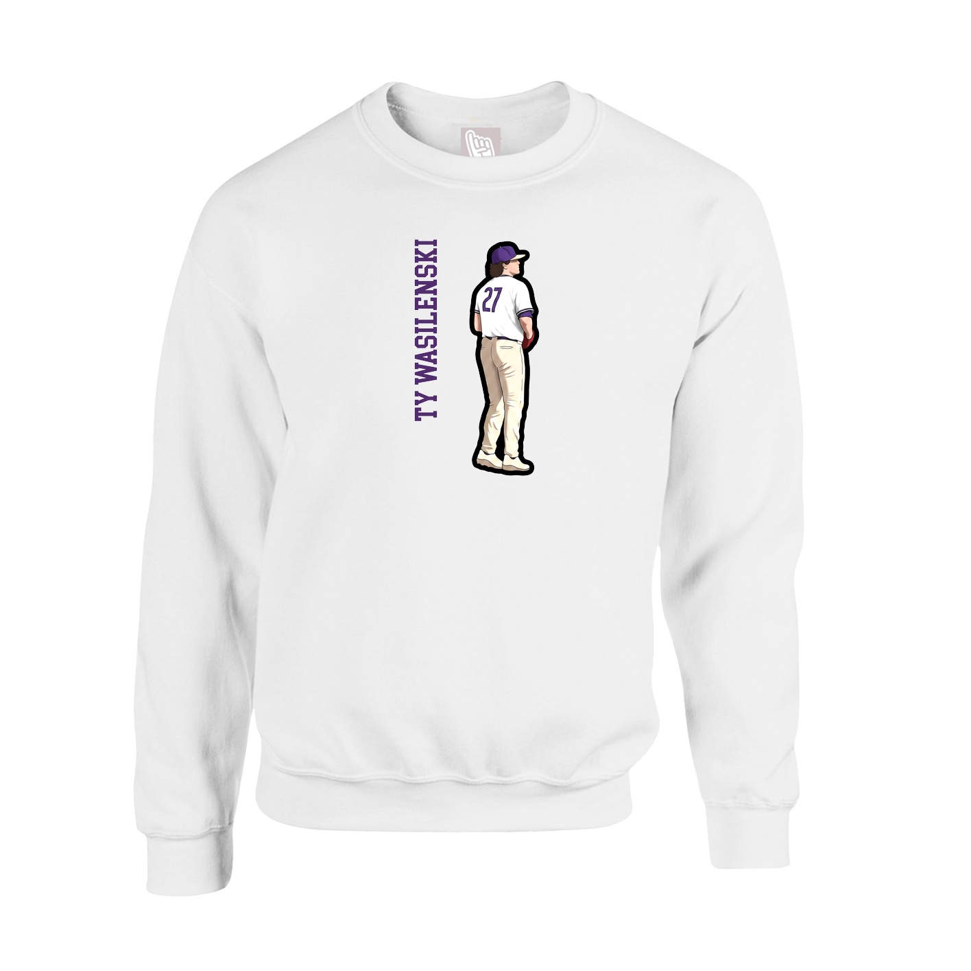 Fleece Crew — Name Vertical in White