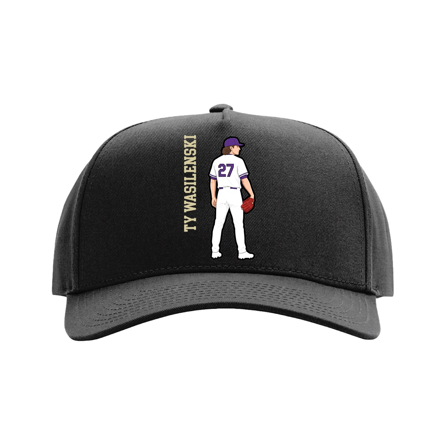 Full Fabric Five-Panel Champ Cap — Name Vertical in Black