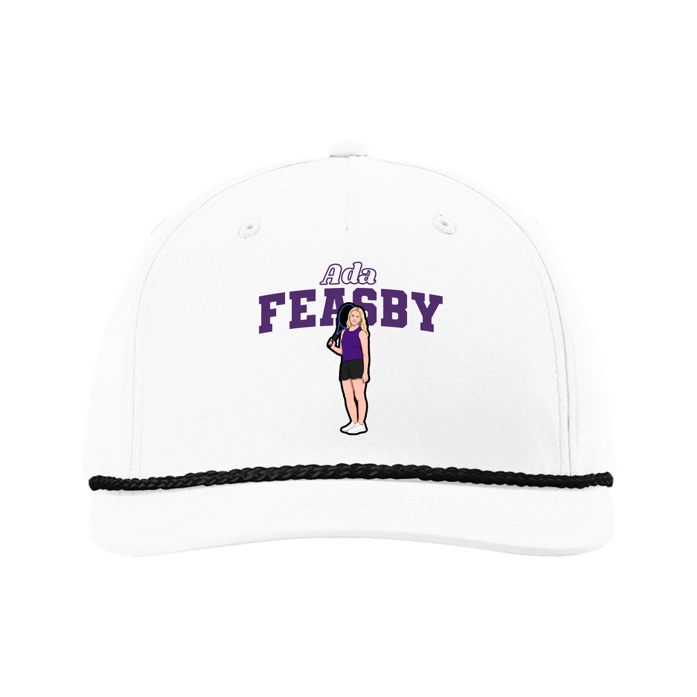 Five-Panel Classic Rope Cap — Name Arch in White