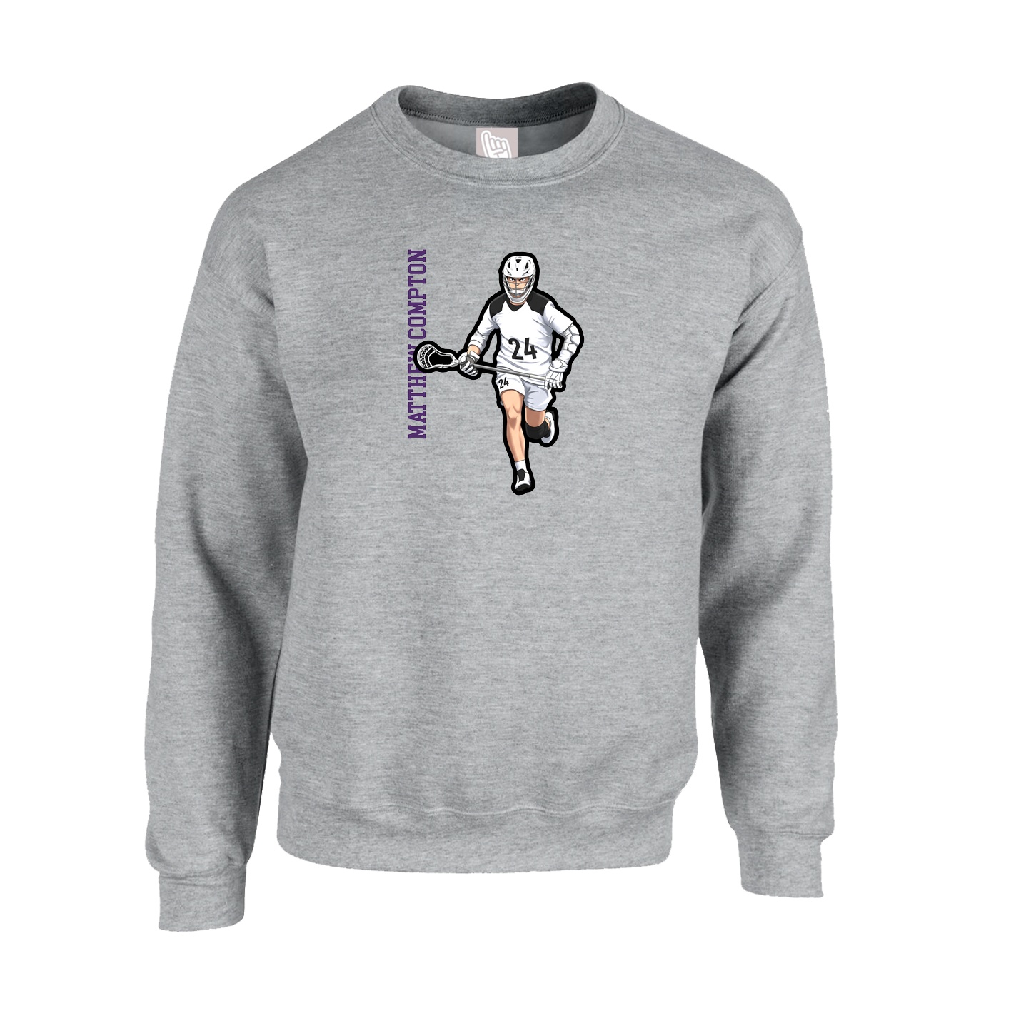 Fleece Crew — Name Vertical in Grey
