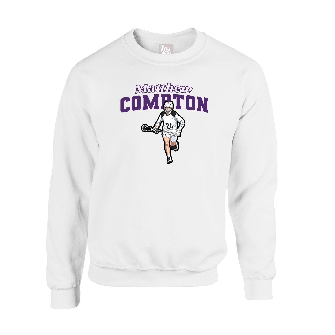 Fleece Crew — Name Arch in White