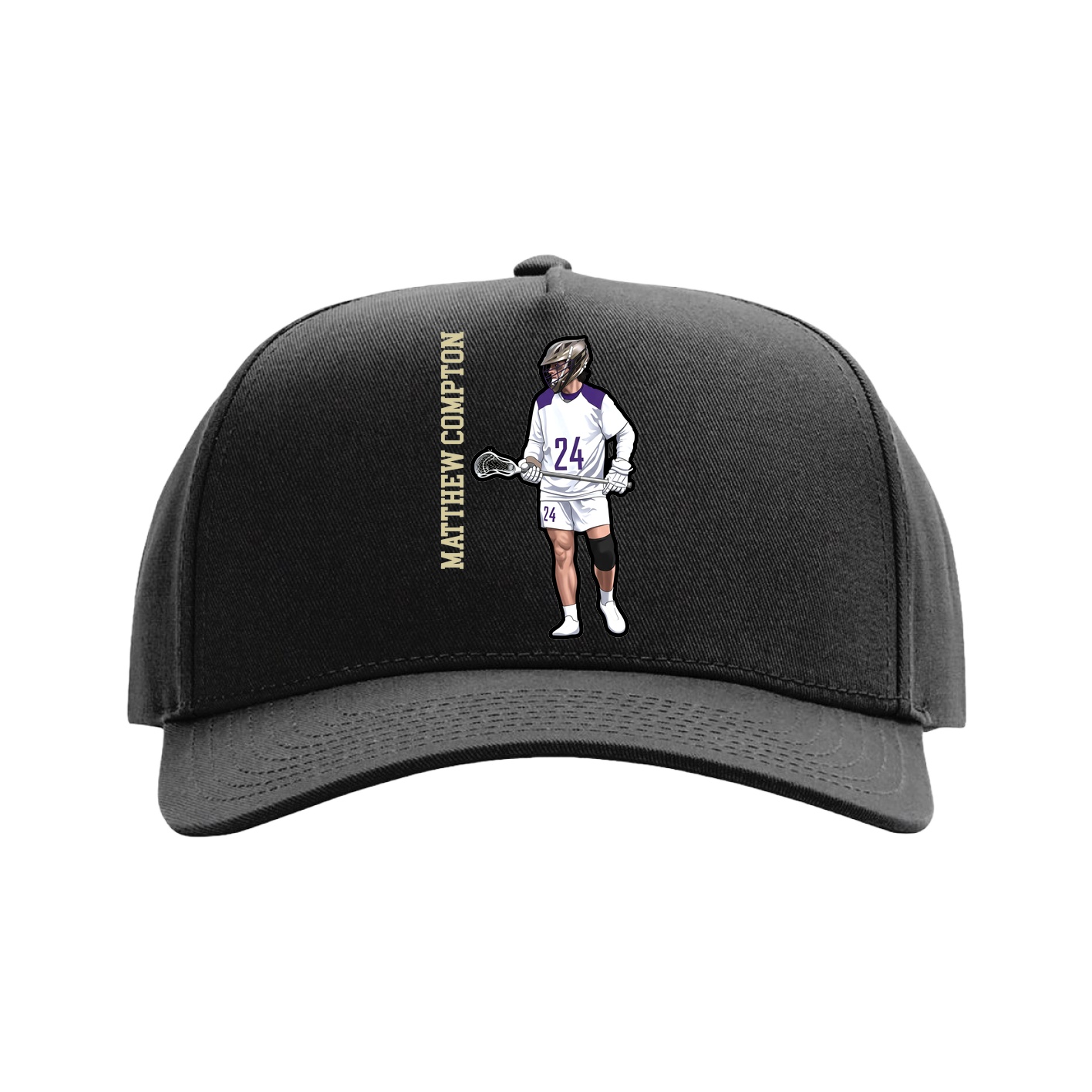 Full Fabric Five-Panel Champ Cap — Name Vertical in Black