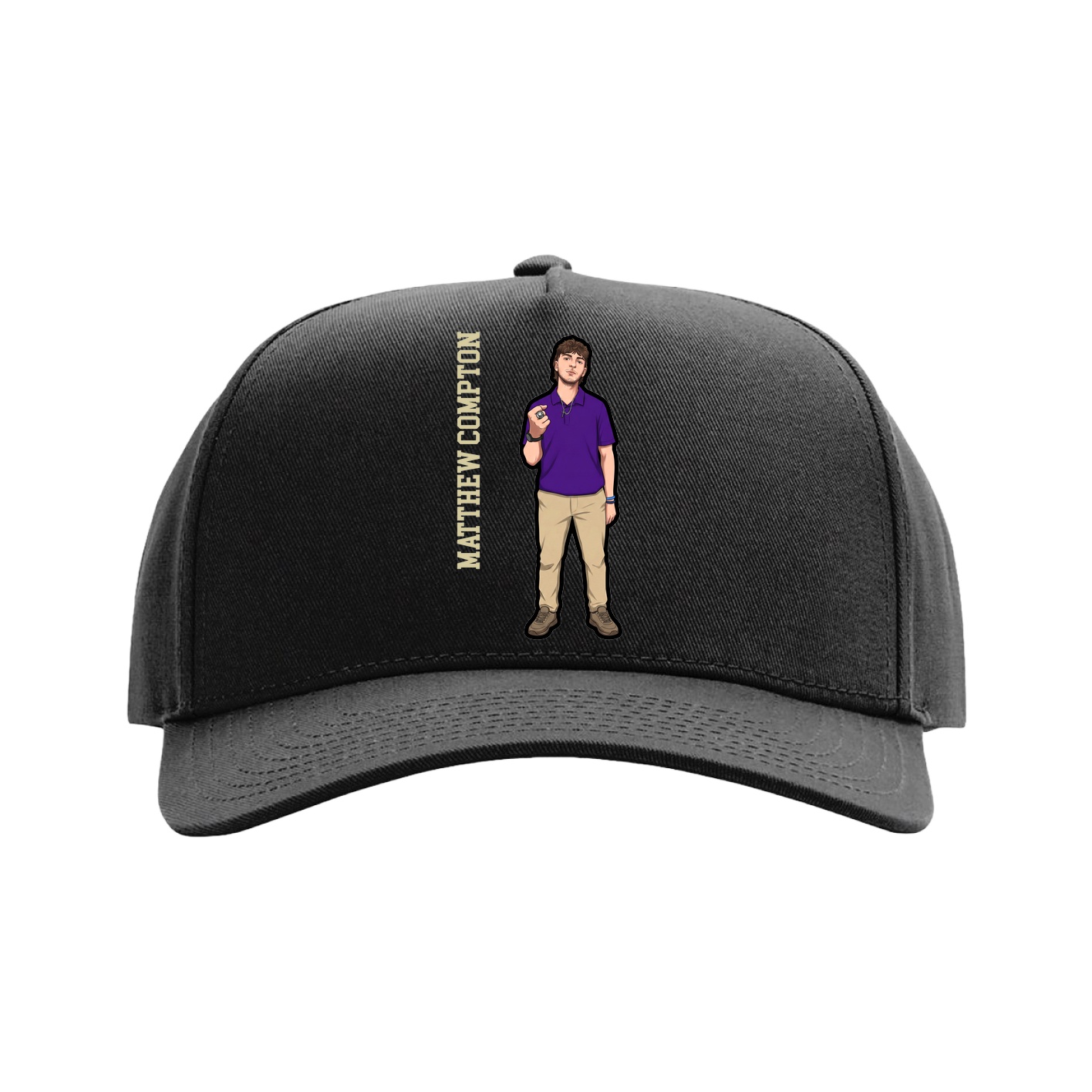 Full Fabric Five-Panel Champ Cap — Name Vertical in Black