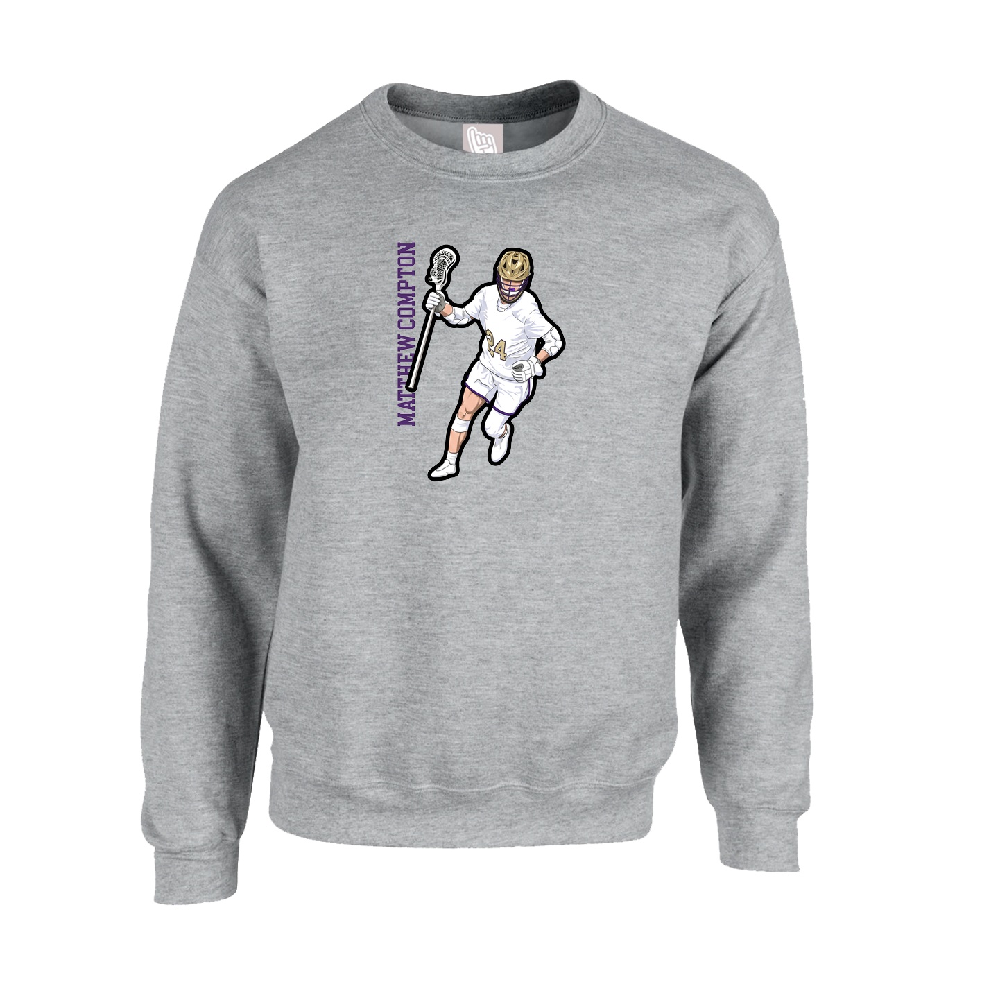 Fleece Crew — Name Vertical in Grey
