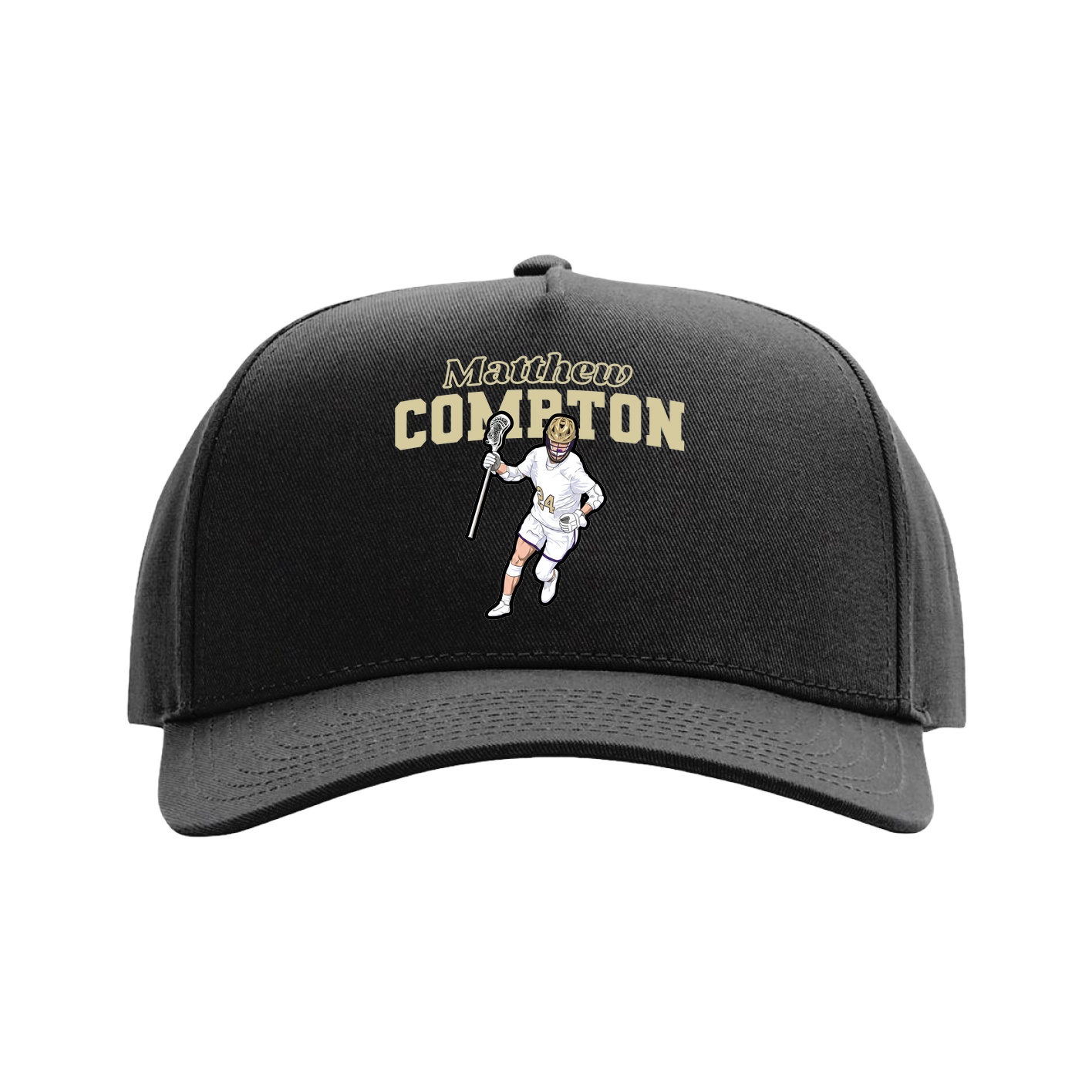 Full Fabric Five-Panel Champ Cap — Name Arch in Black