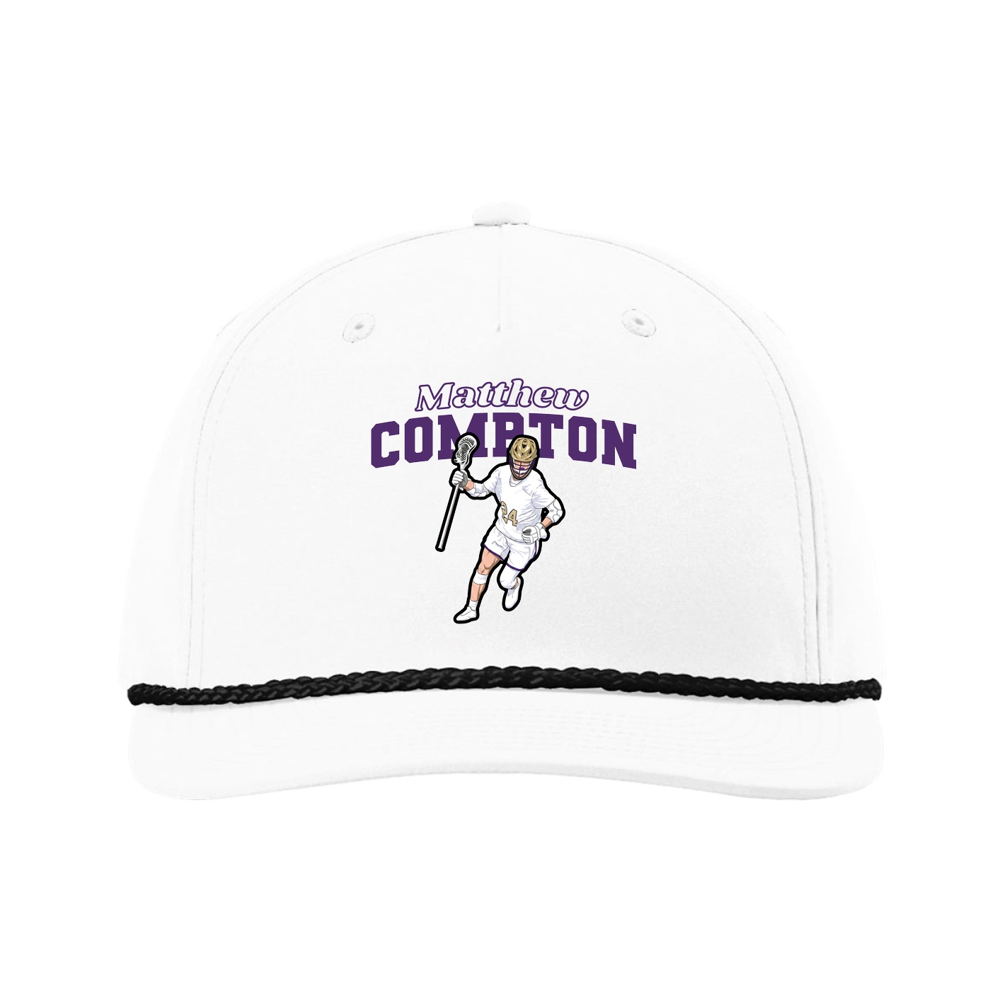 Five-Panel Classic Rope Cap — Name Arch in White