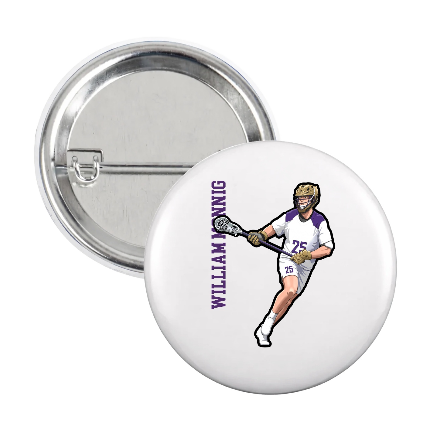 Game Day Button — Name Vertical in White