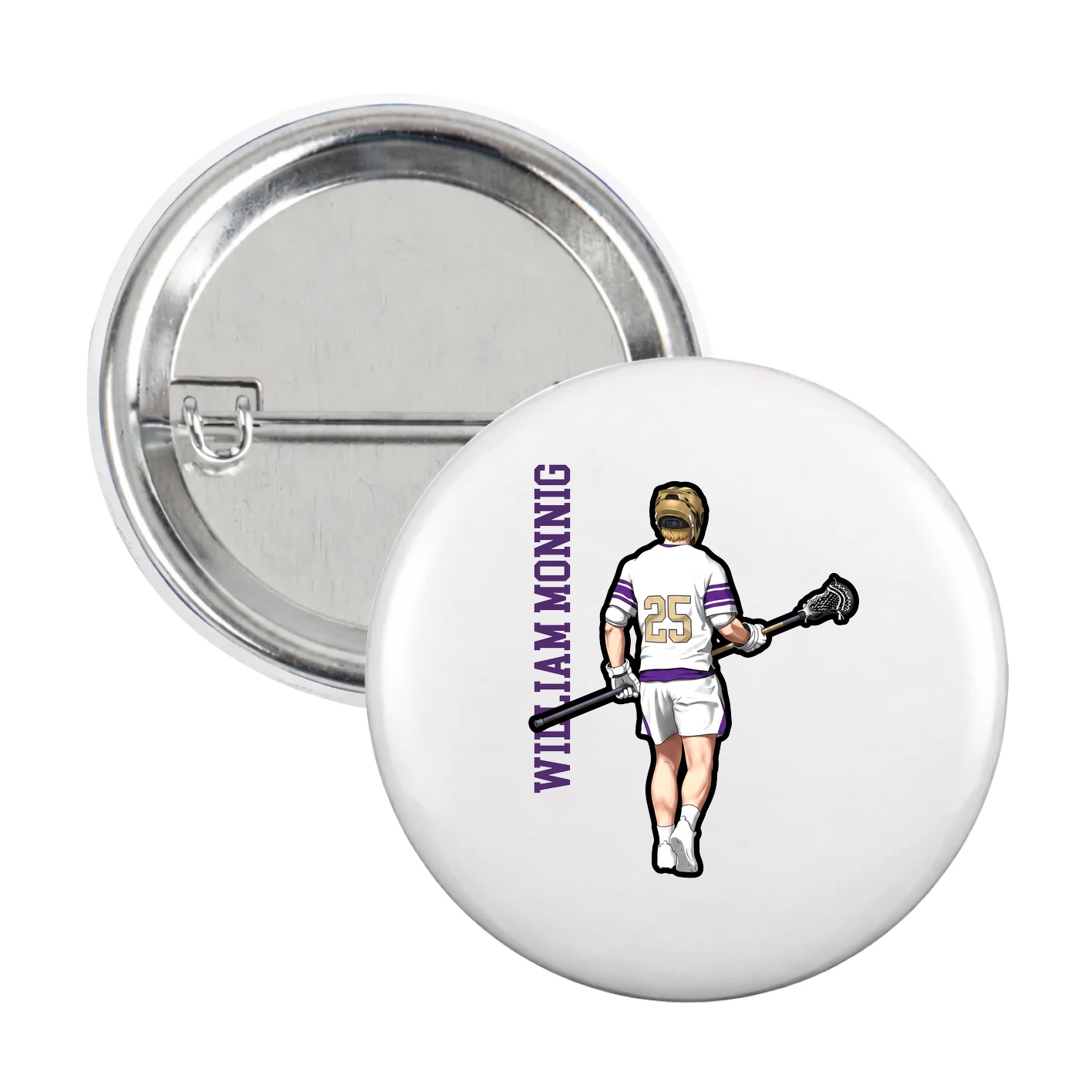 Game Day Button — Name Vertical in White