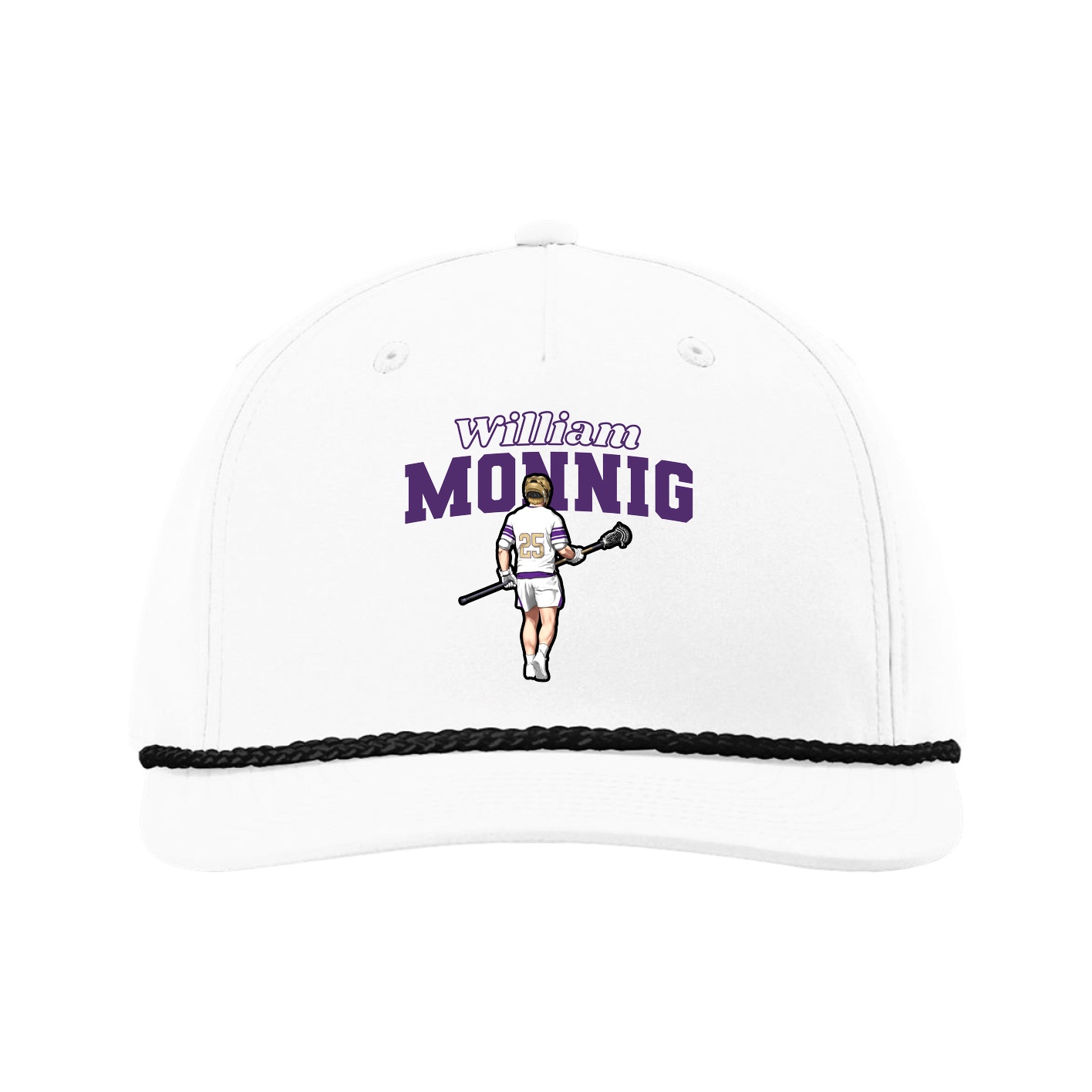 Five-Panel Classic Rope Cap — Name Arch in White