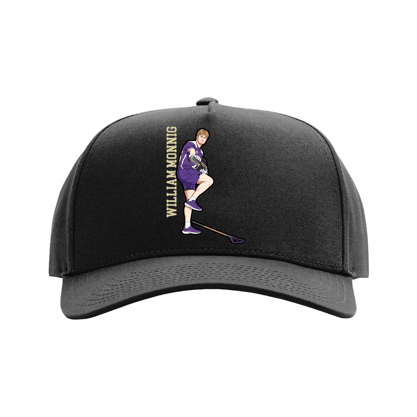 Full Fabric Five-Panel Champ Cap — Name Vertical in Black