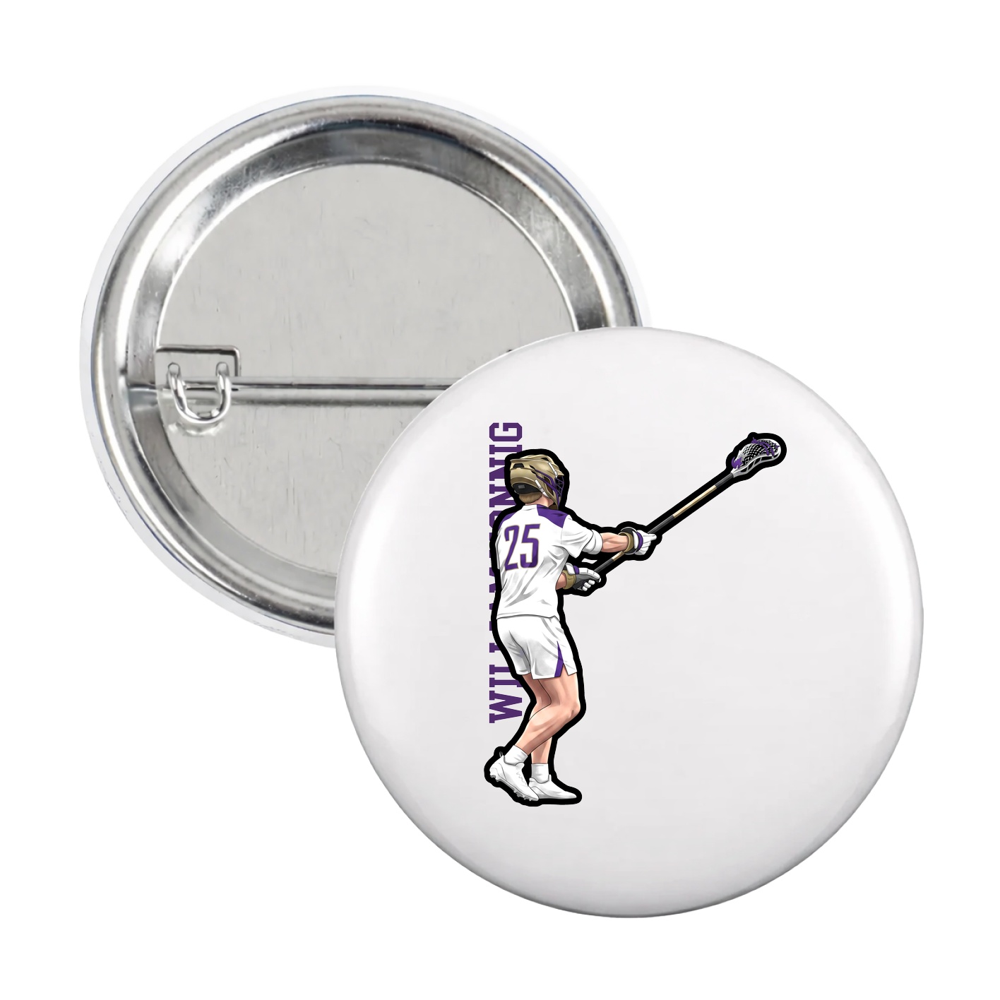 Game Day Button — Name Vertical in White