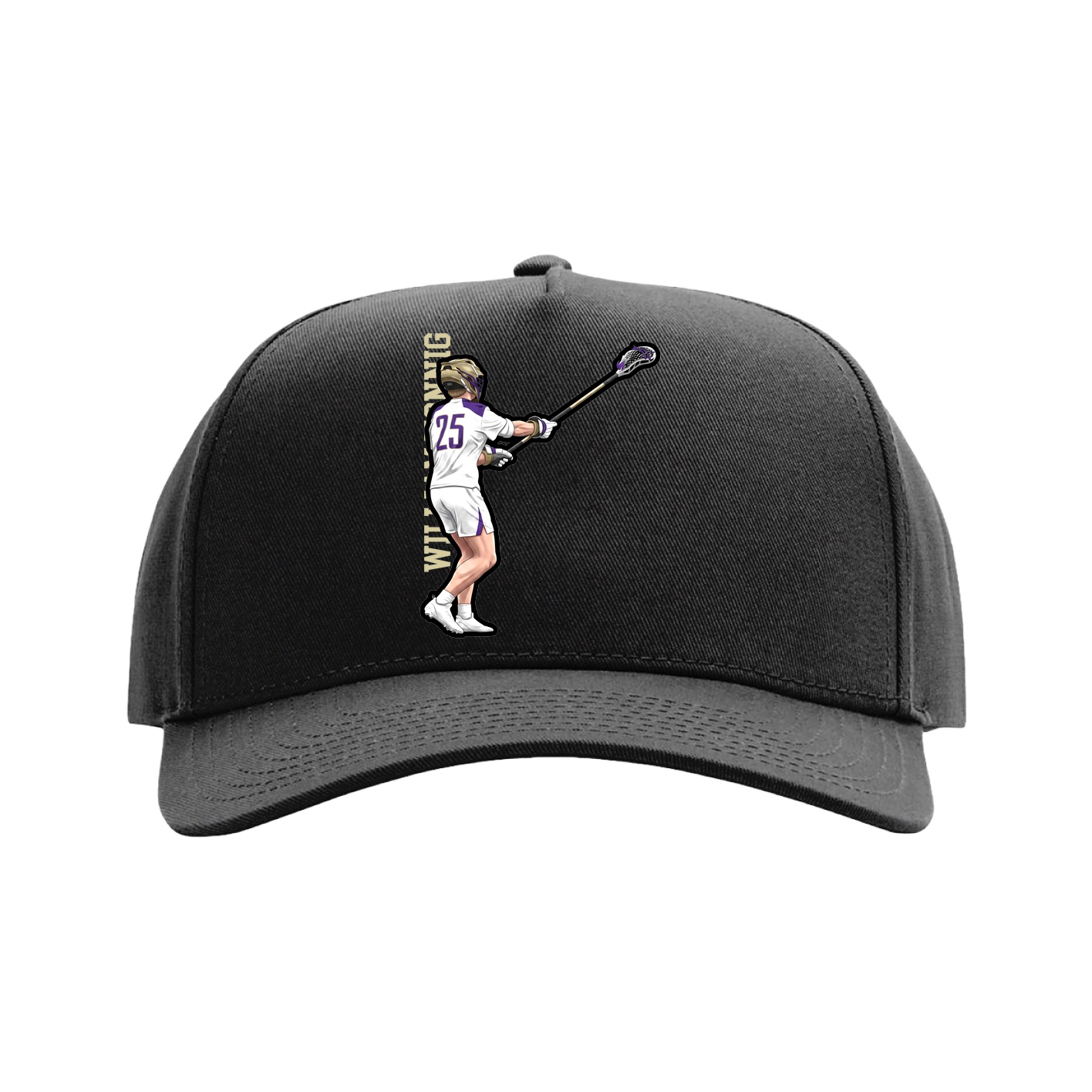 Full Fabric Five-Panel Champ Cap — Name Vertical in Black
