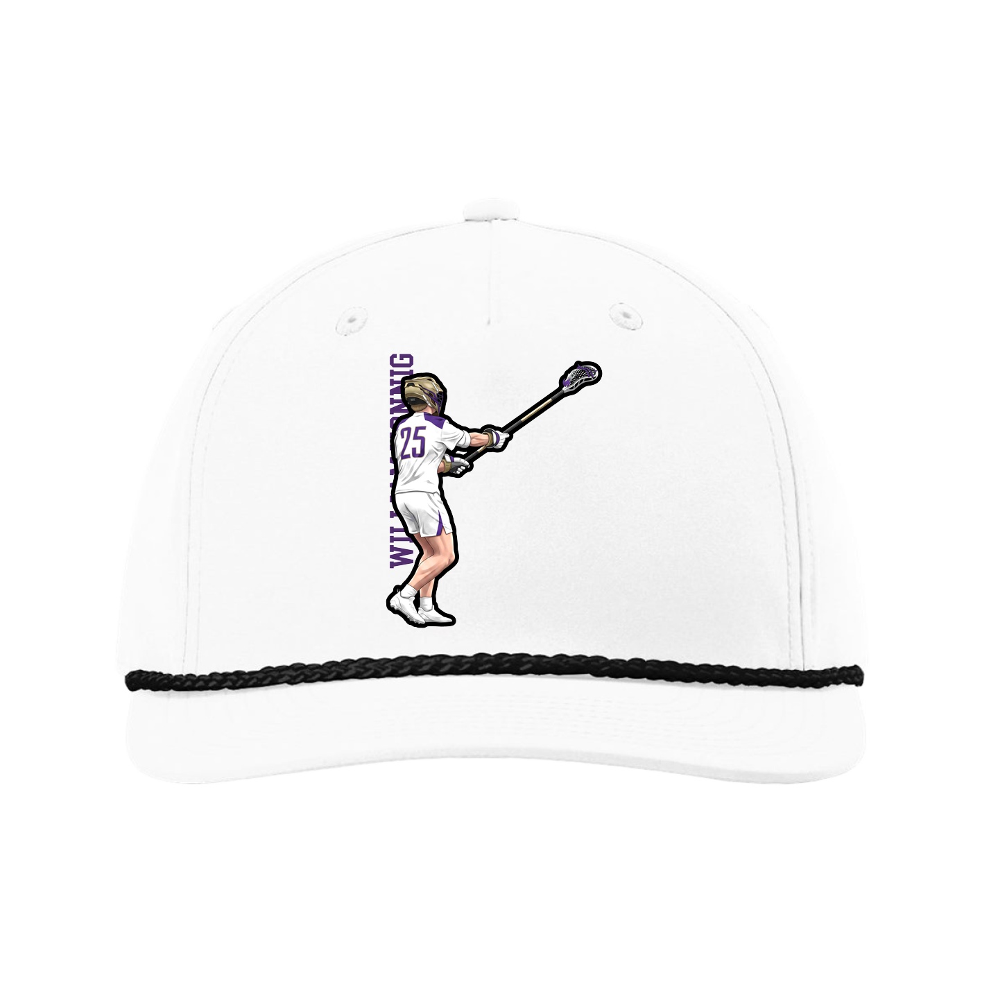 Five-Panel Classic Rope Cap — Name Vertical in White