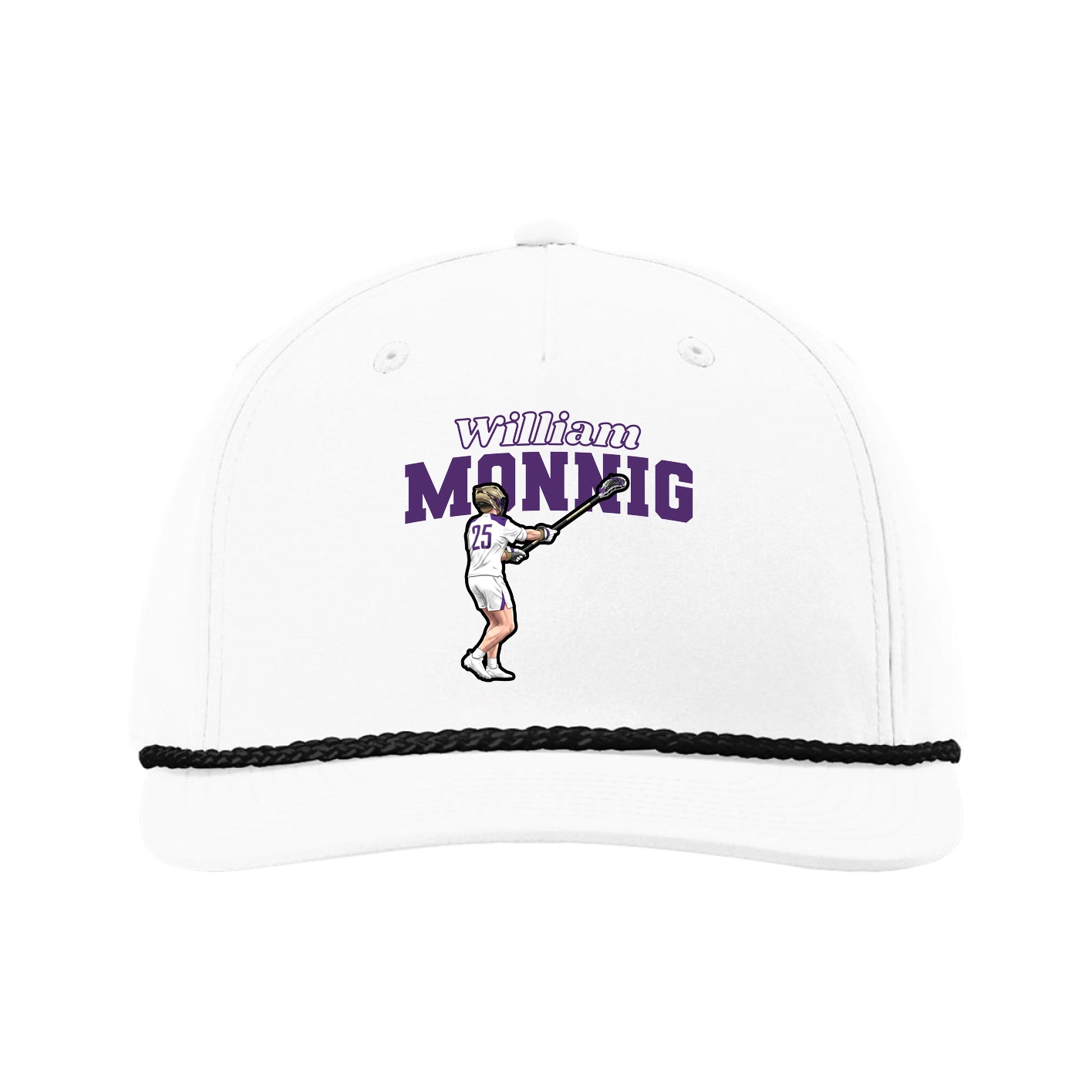 Five-Panel Classic Rope Cap — Name Arch in White