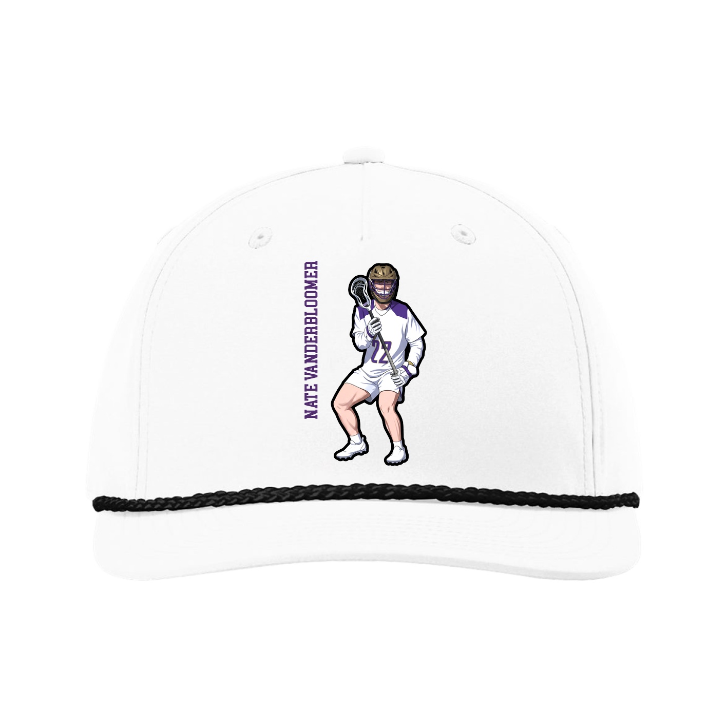 Five-Panel Classic Rope Cap — Name Vertical in White