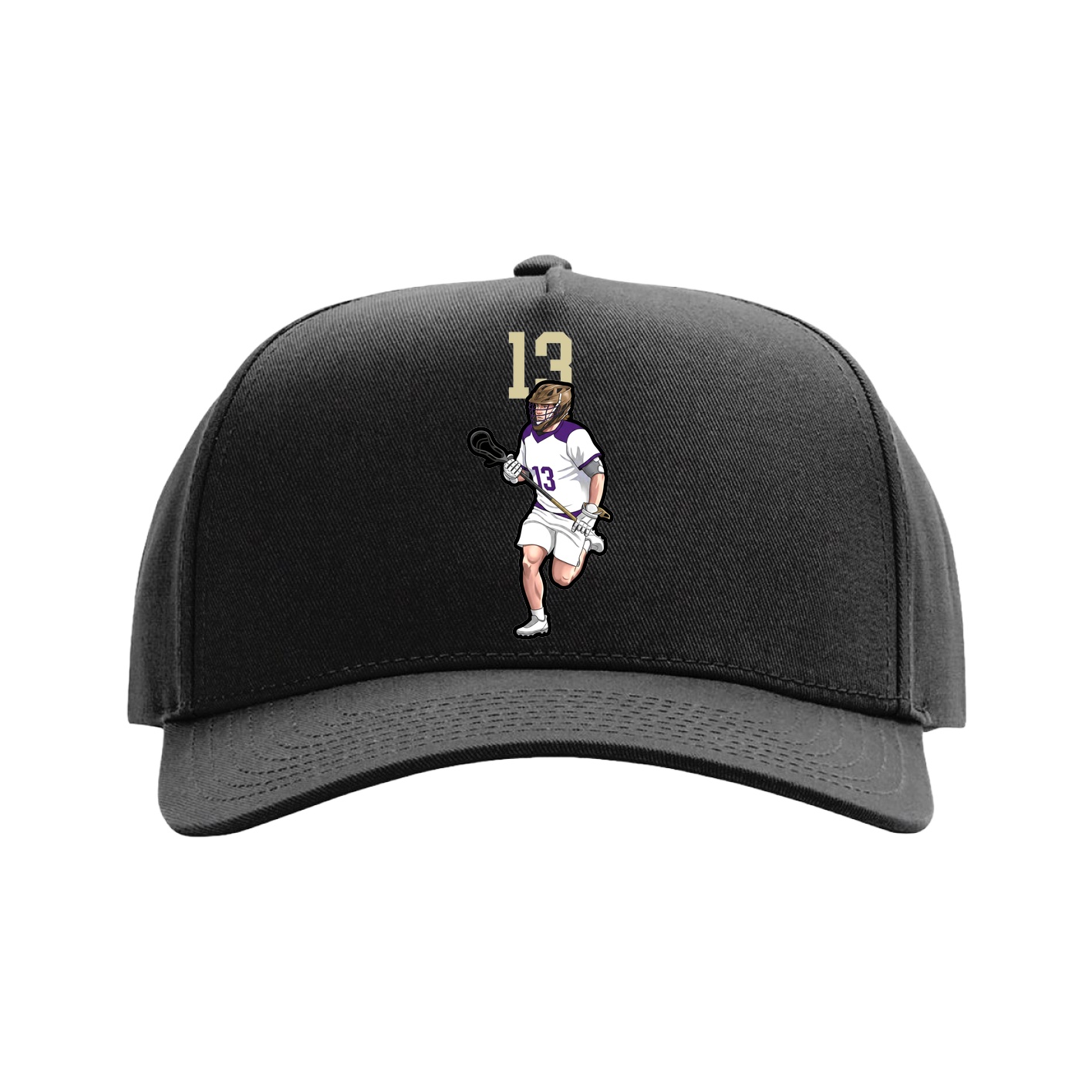 Full Fabric Five-Panel Champ Cap — Number Top in Black