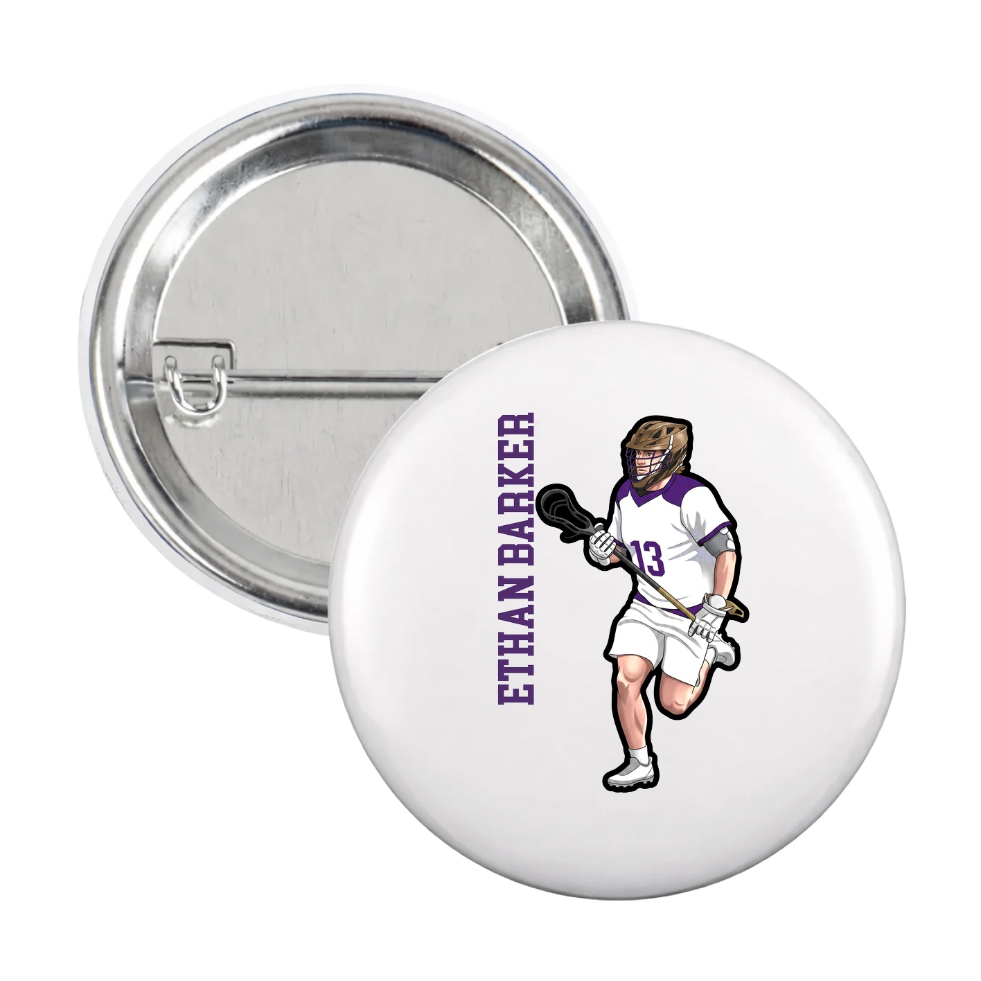 Game Day Button — Name Vertical in White