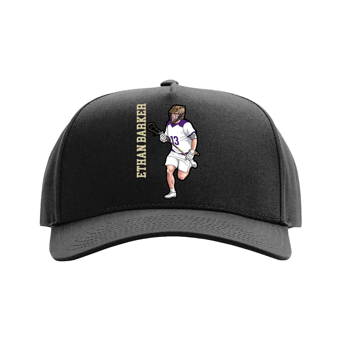 Full Fabric Five-Panel Champ Cap — Name Vertical in Black