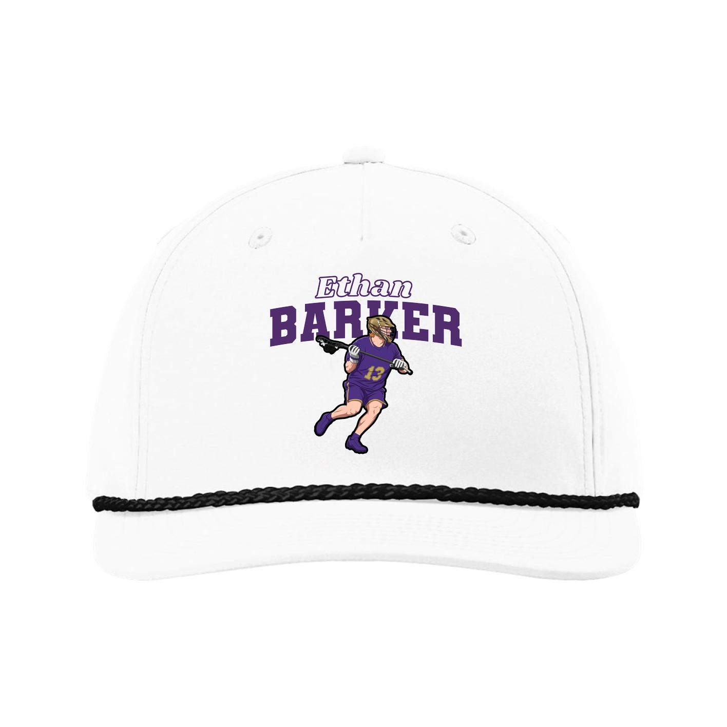 Five-Panel Classic Rope Cap — Name Arch in White