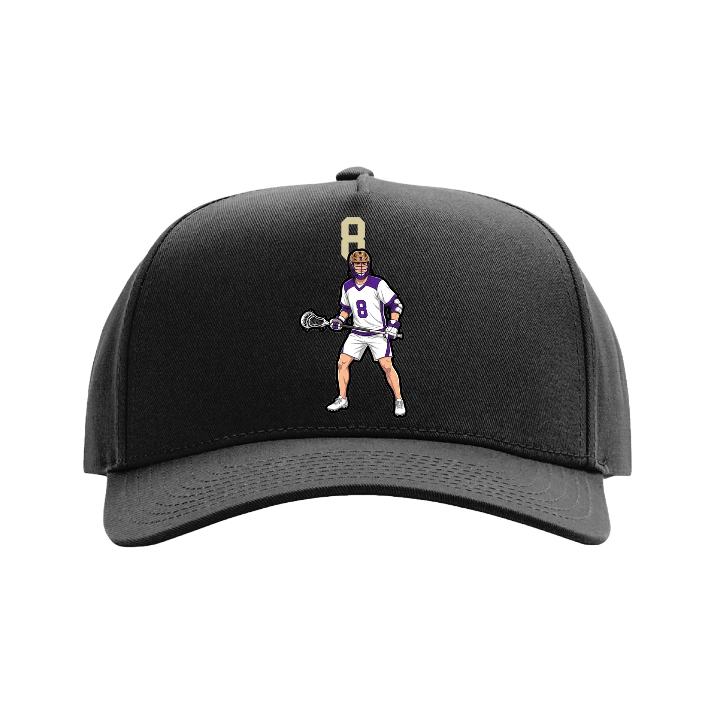 Full Fabric Five-Panel Champ Cap — Number Top in Black
