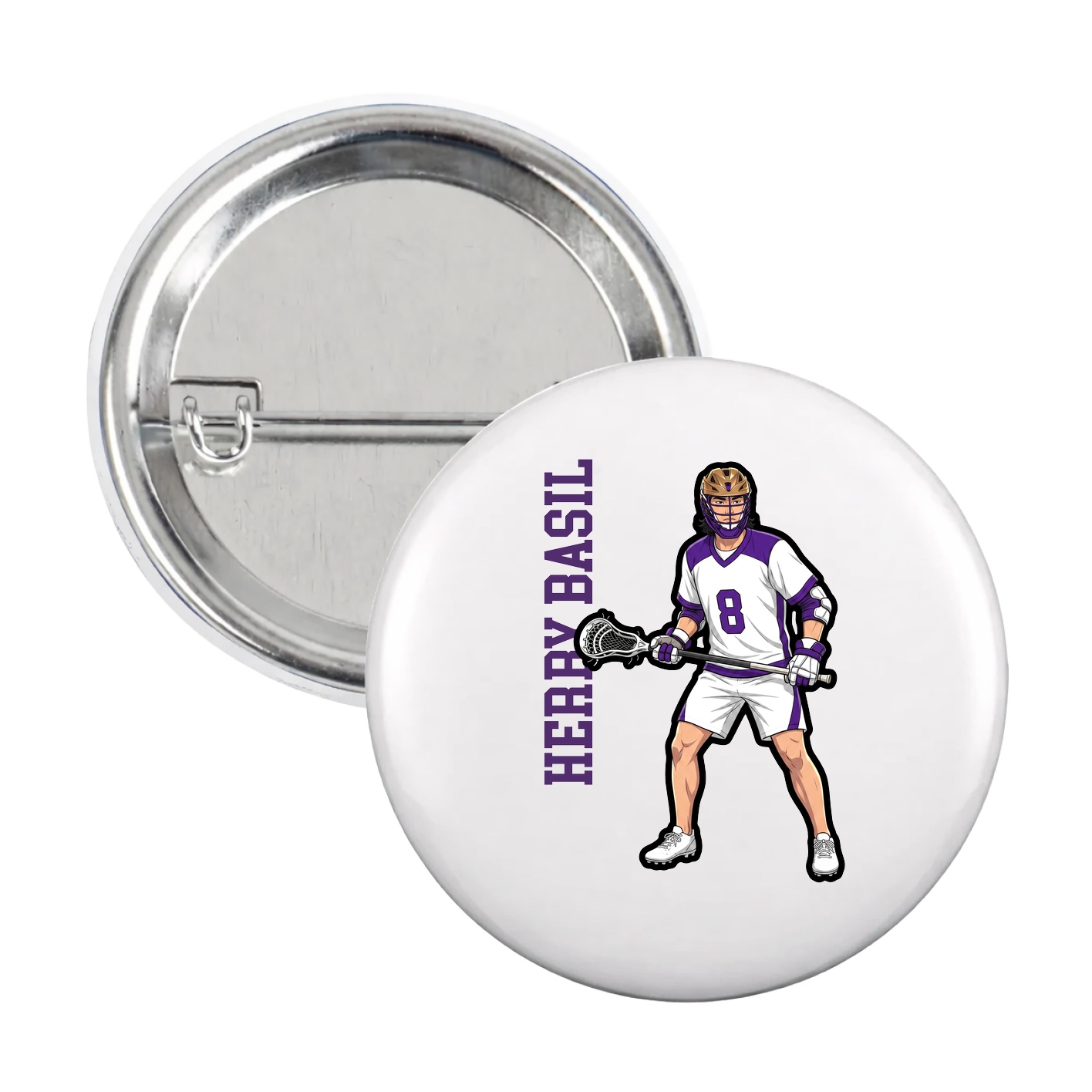 Game Day Button — Name Vertical in White