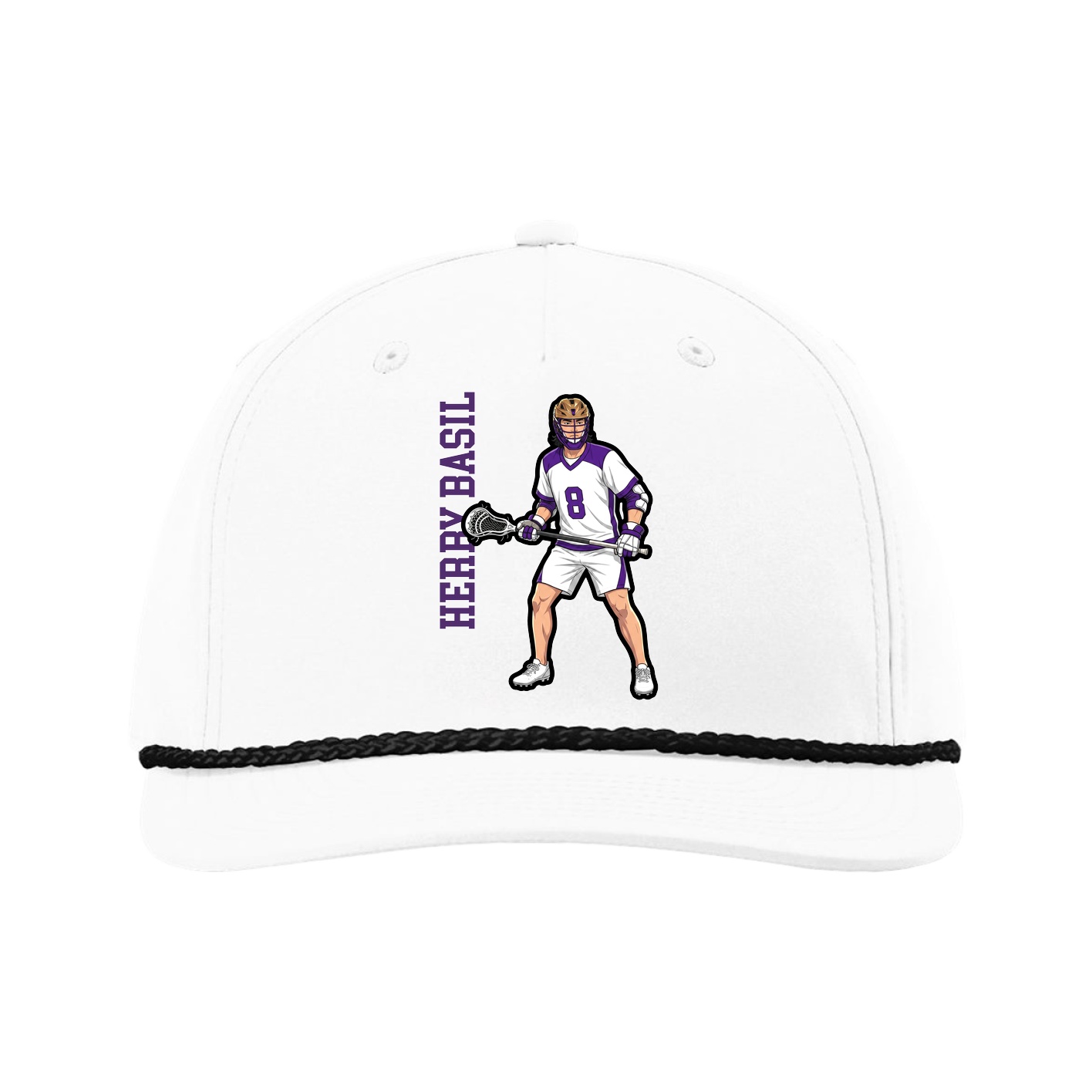 Five-Panel Classic Rope Cap — Name Vertical in White
