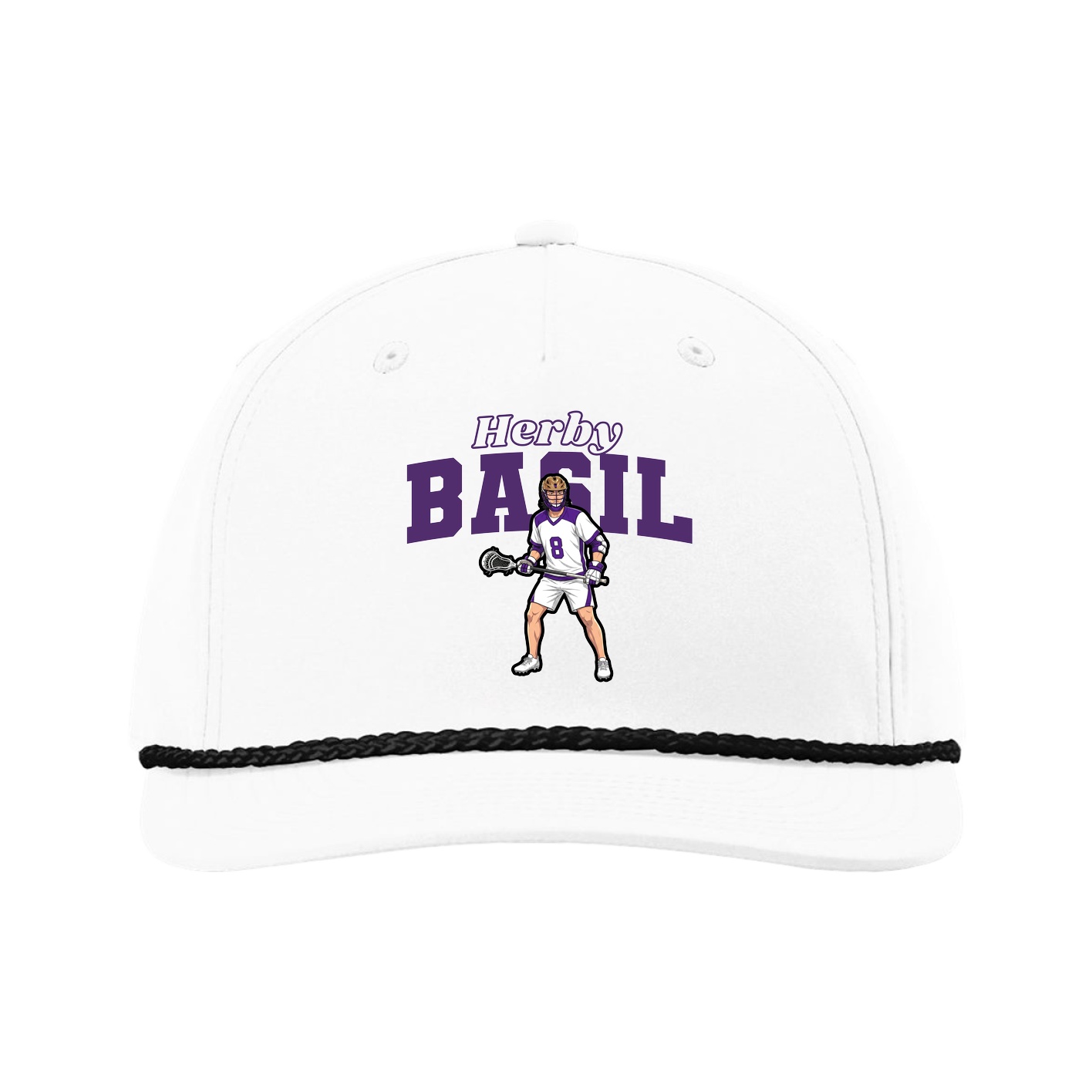 Five-Panel Classic Rope Cap — Name Arch in White