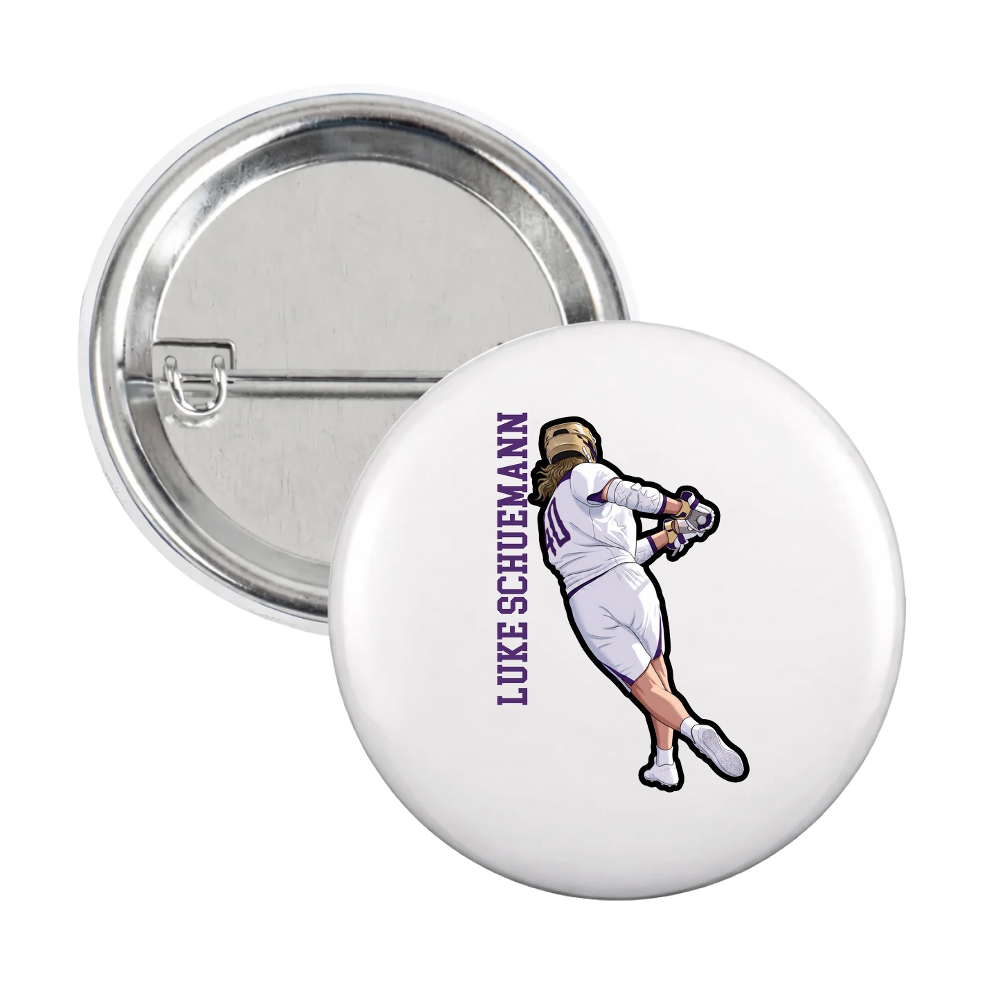 Game Day Button — Name Vertical in White