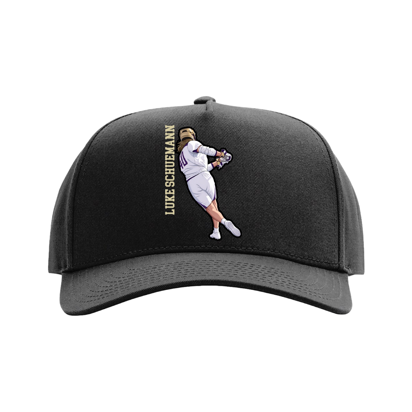 Full Fabric Five-Panel Champ Cap — Name Vertical in Black