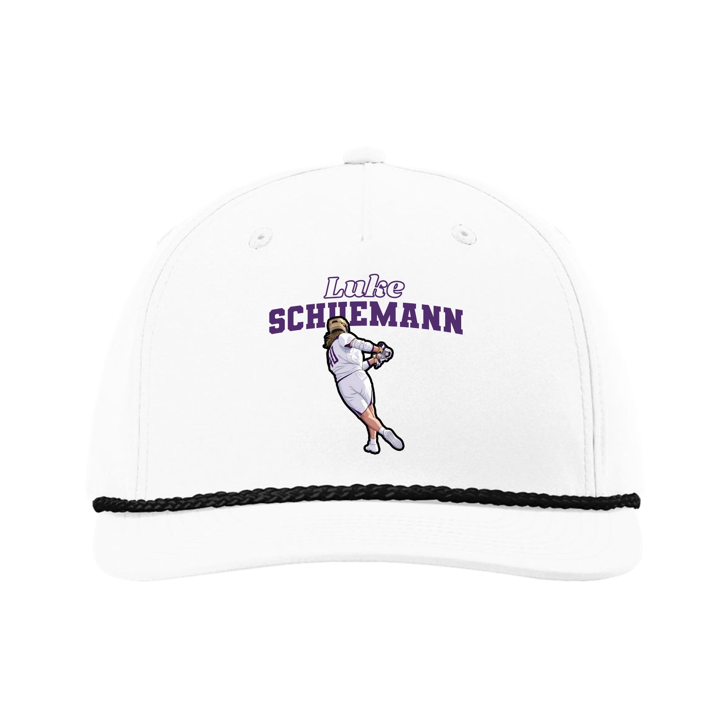 Five-Panel Classic Rope Cap — Name Arch in White