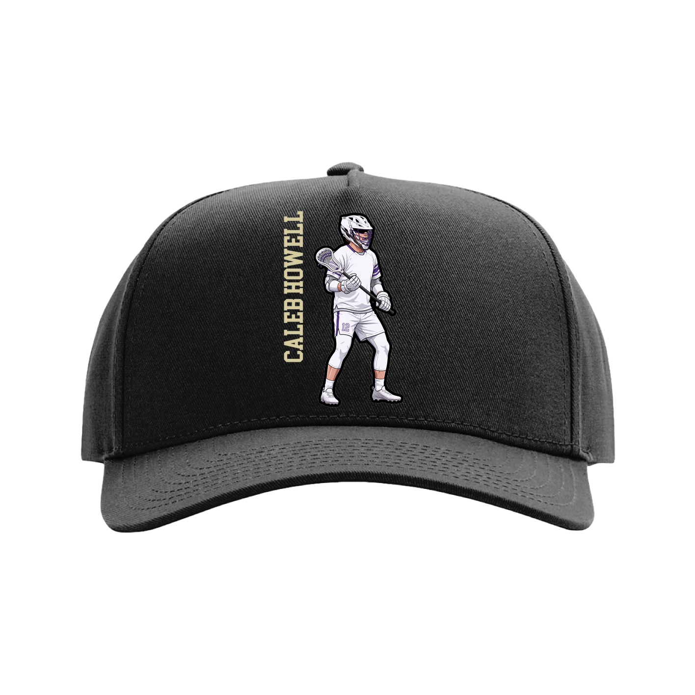 Full Fabric Five-Panel Champ Cap — Name Vertical in Black