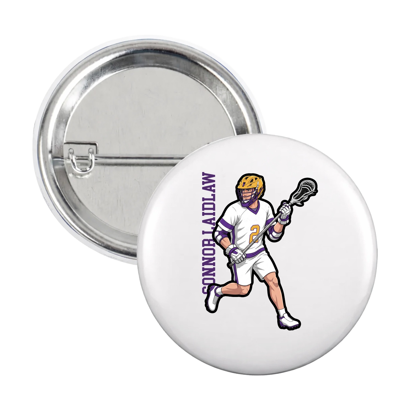 Game Day Button — Name Vertical in White