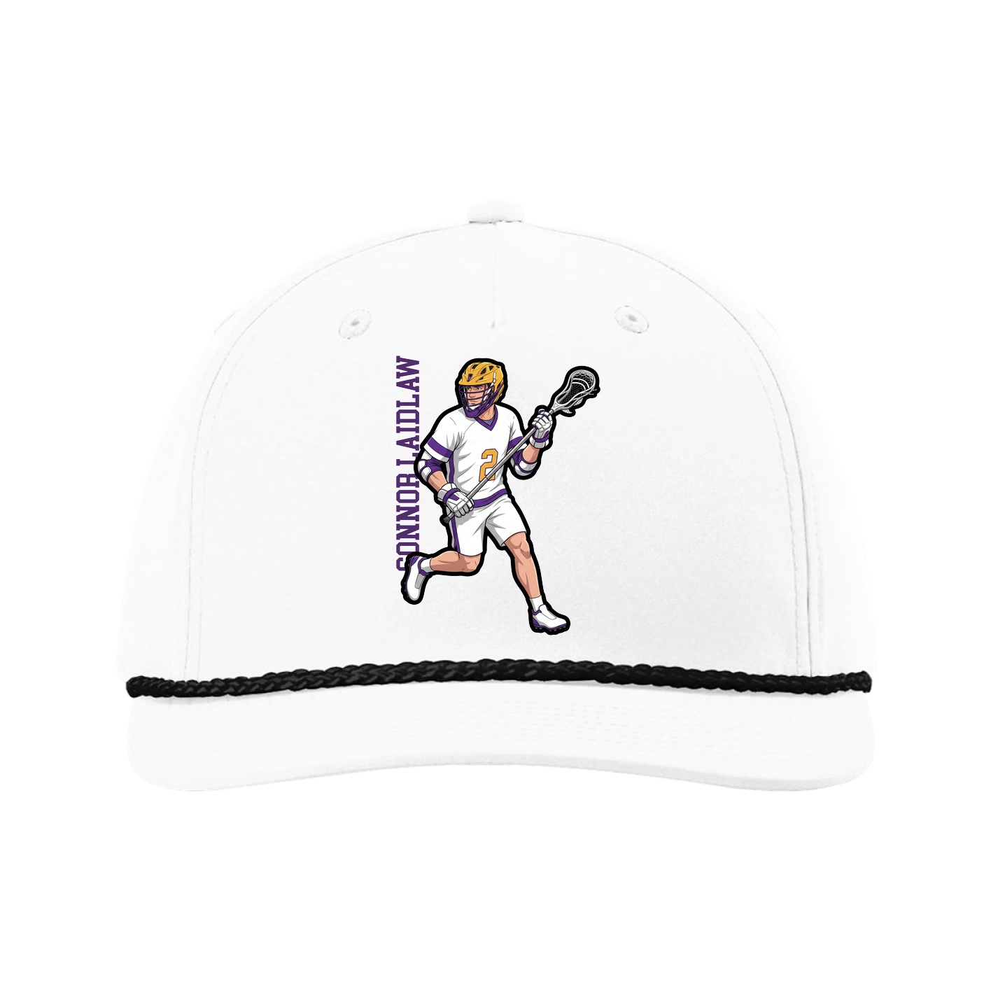 Five-Panel Classic Rope Cap — Name Vertical in White