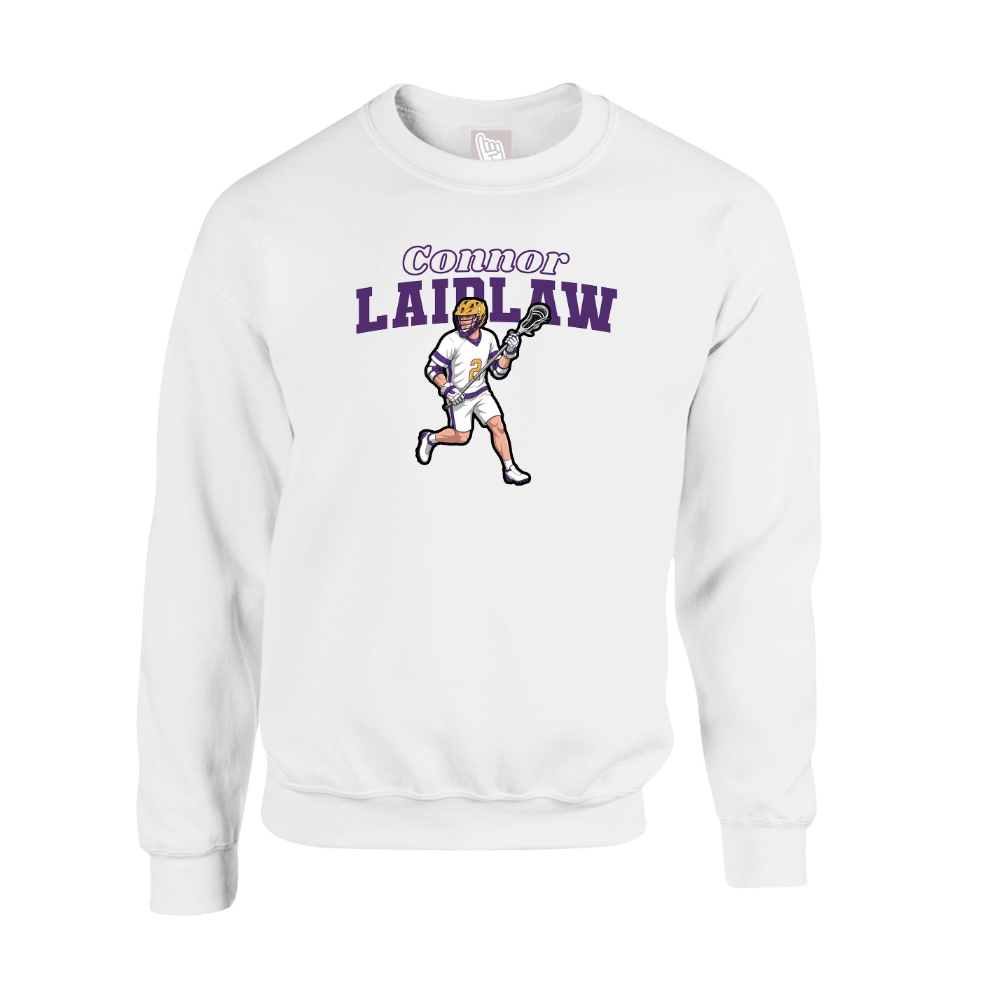 Fleece Crew — Name Arch in White