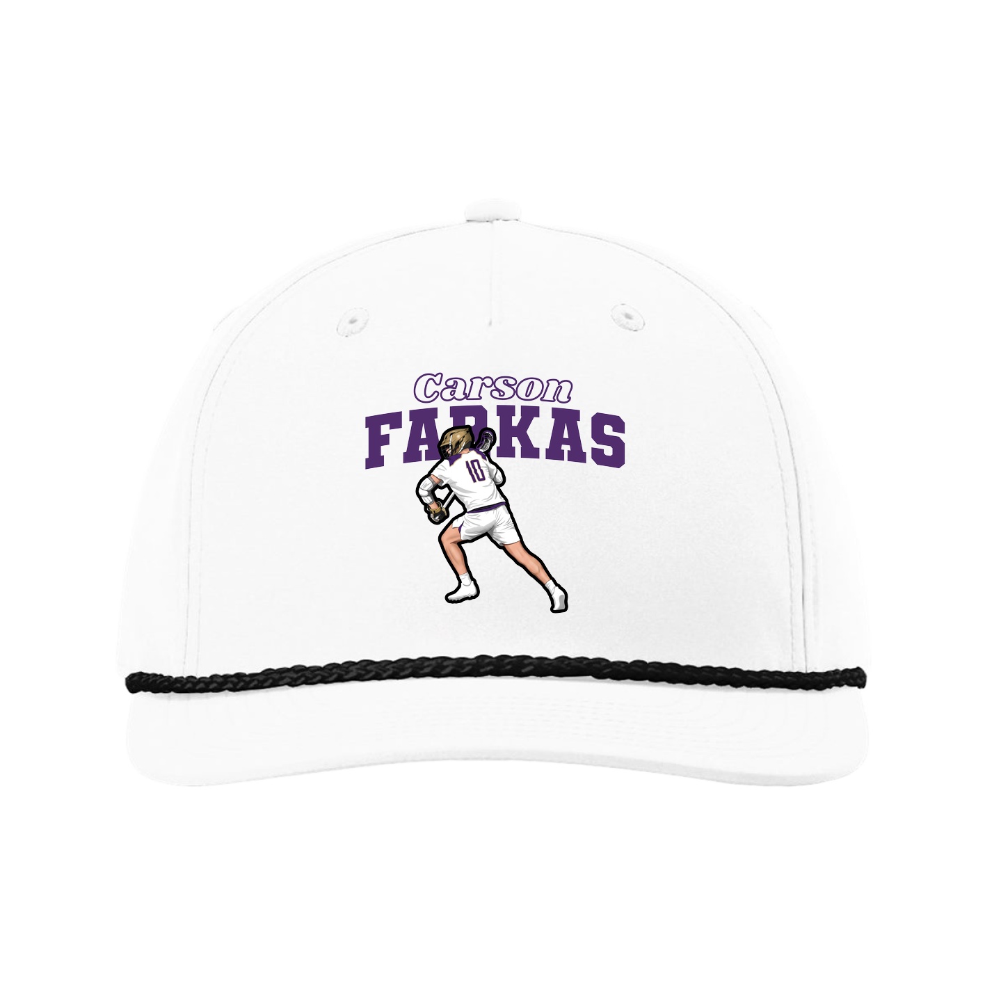 Five-Panel Classic Rope Cap — Name Arch in White