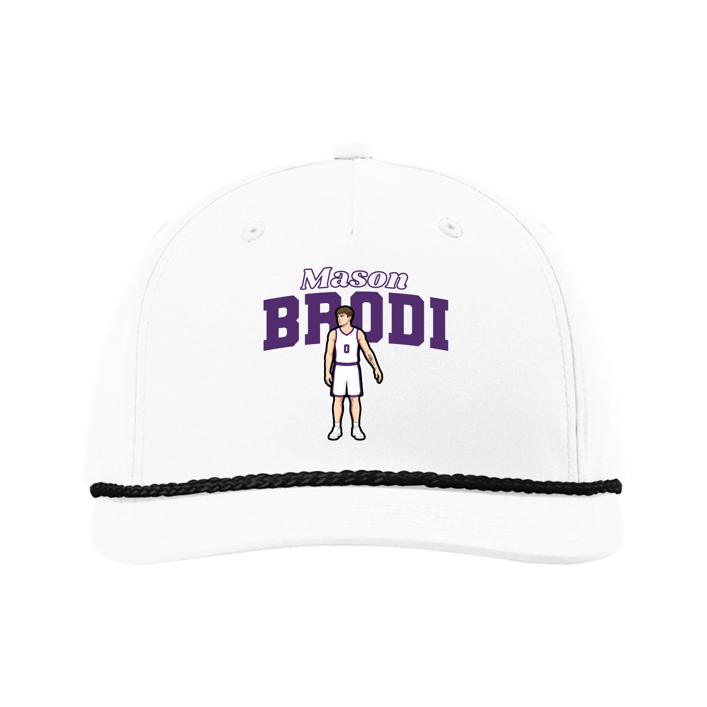 Five-Panel Classic Rope Cap — Name Arch in White