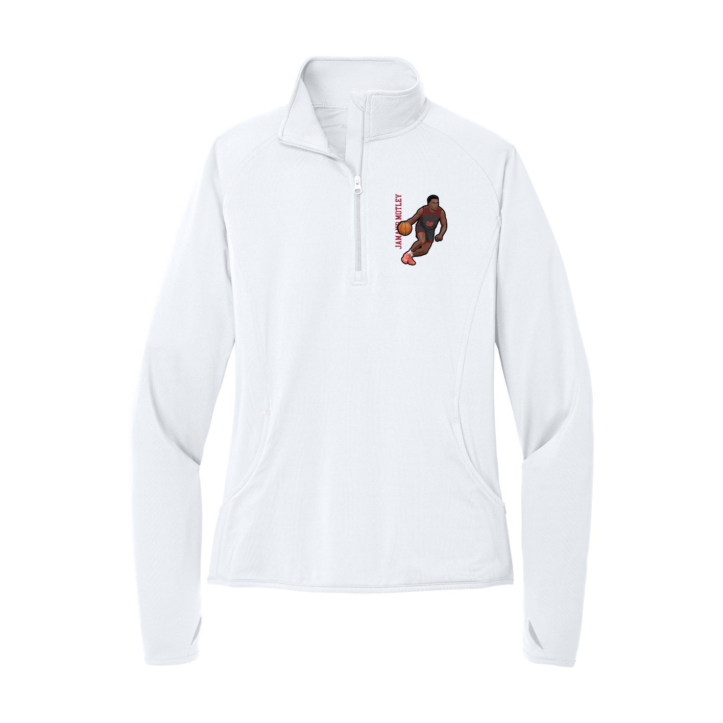 Women's Q-Zip Pullover — Name Vertical in White