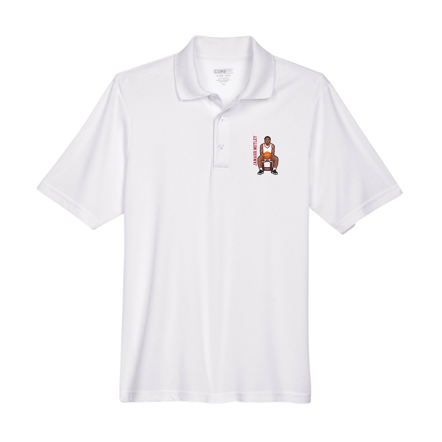 Performance Polo — Name Vertical in White