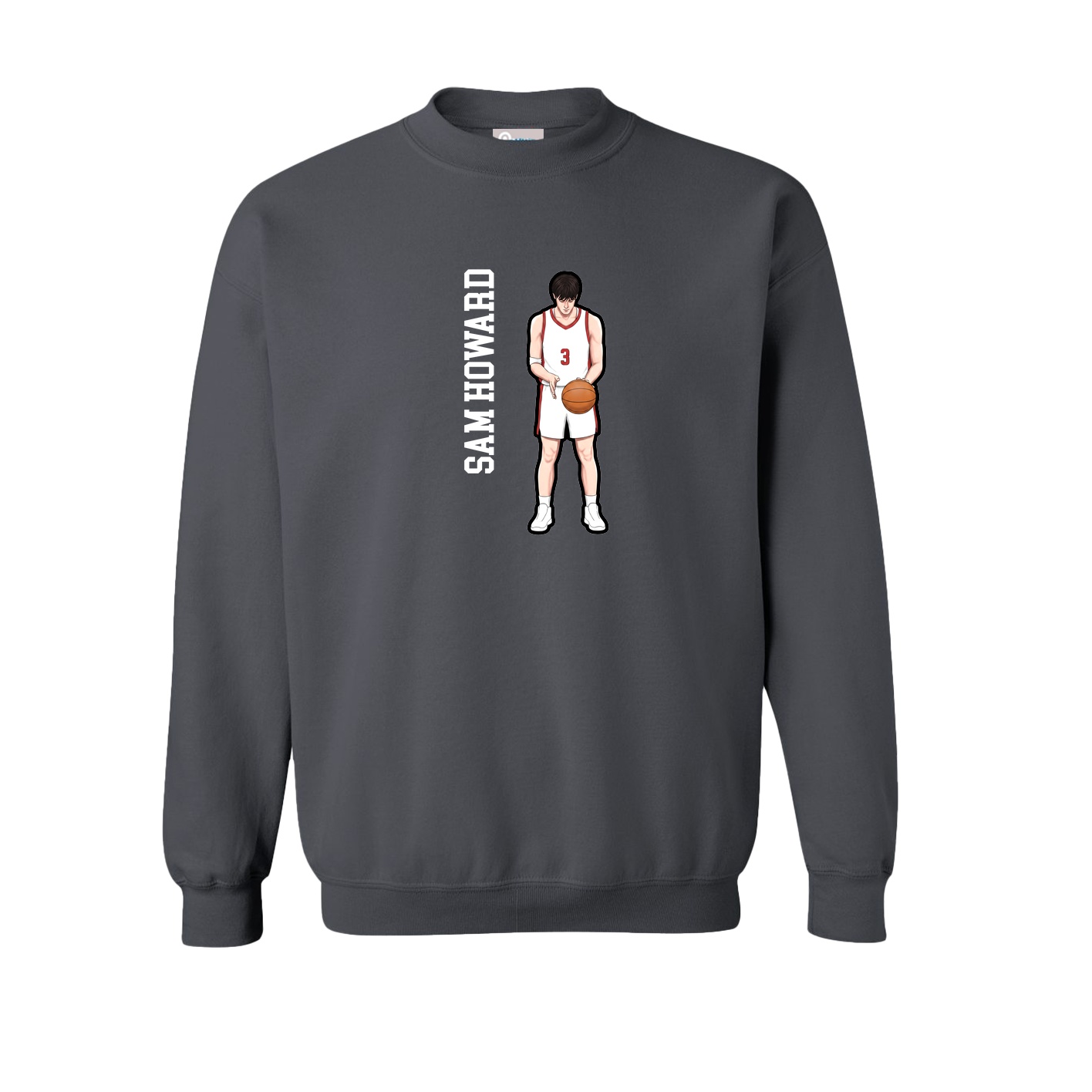 Fleece Crew — Name Vertical in Grey