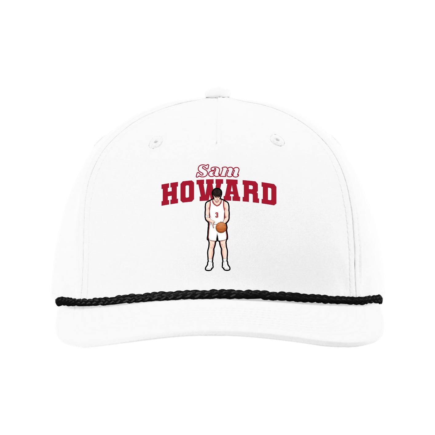 Five-Panel Classic Rope Cap — Name Arch in White