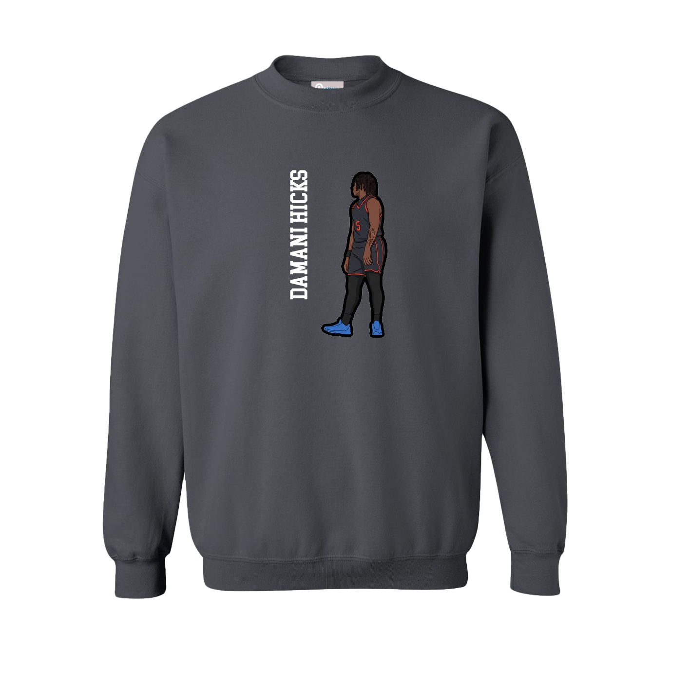 Fleece Crew — Name Vertical in Grey