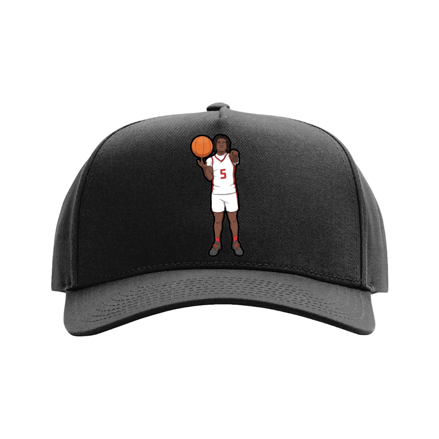 Full Fabric Five-Panel Champ Cap — Name Vertical in Black