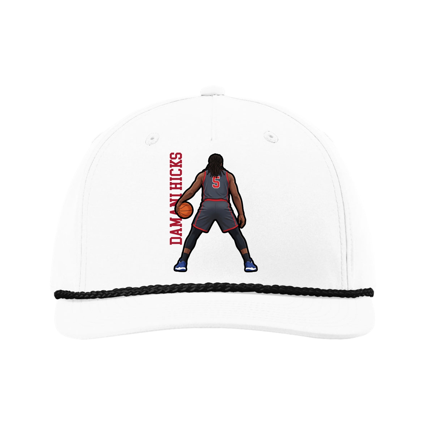 Five-Panel Classic Rope Cap — Name Vertical in White