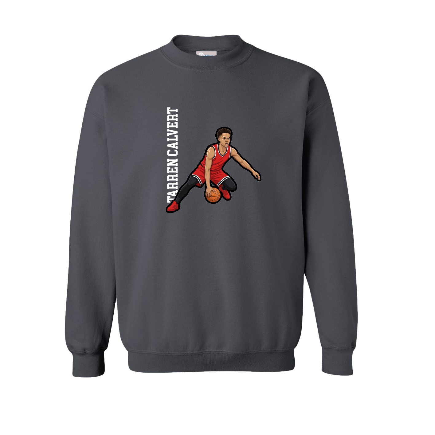 Fleece Crew — Name Vertical in Grey