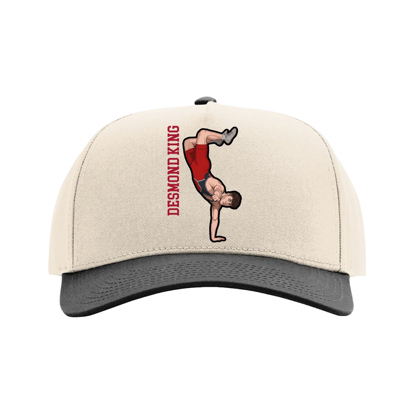Full Fabric Five-Panel Champ Cap — Name Vertical in Cream/Black