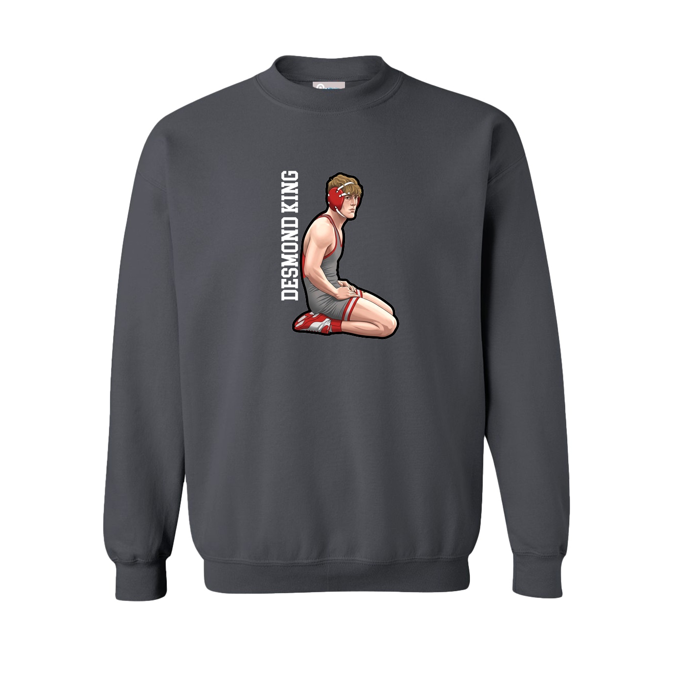 Fleece Crew — Name Vertical in Grey