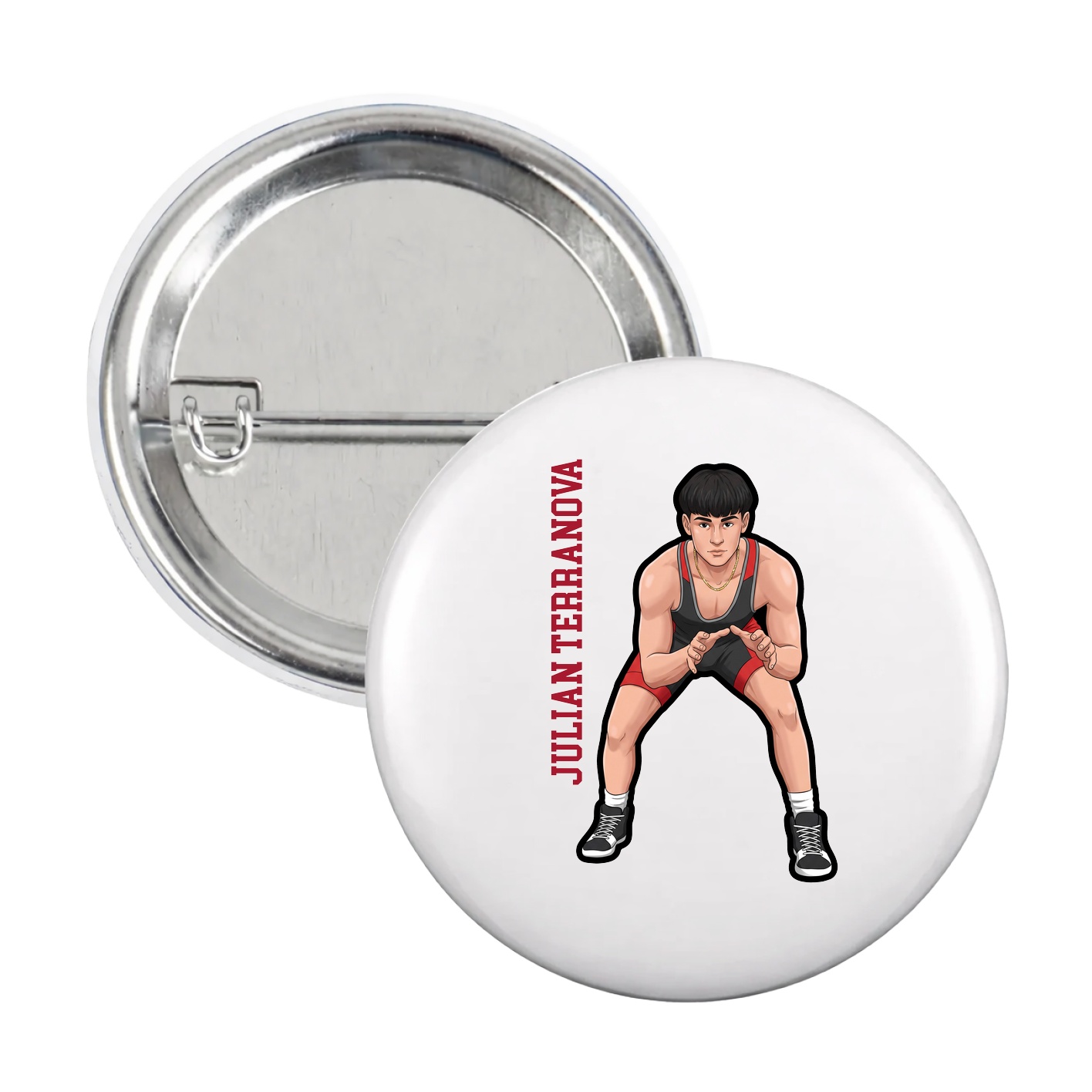 Game Day Button — Name Vertical in White