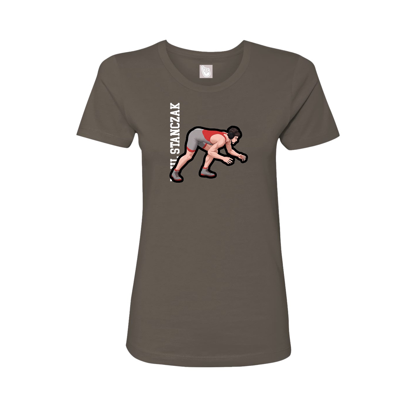 Fitted Women's Tee — Name Vertical in Grey