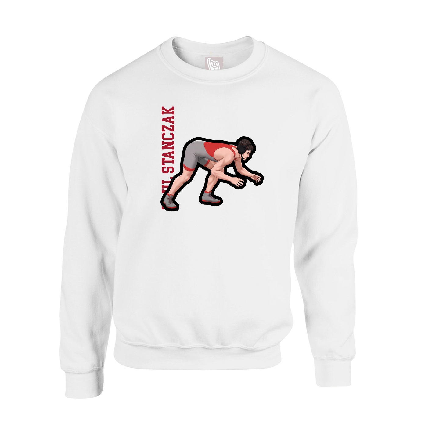 Fleece Crew — Name Vertical in White